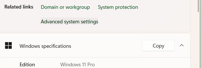Select "Advanced system settings" in the System window.