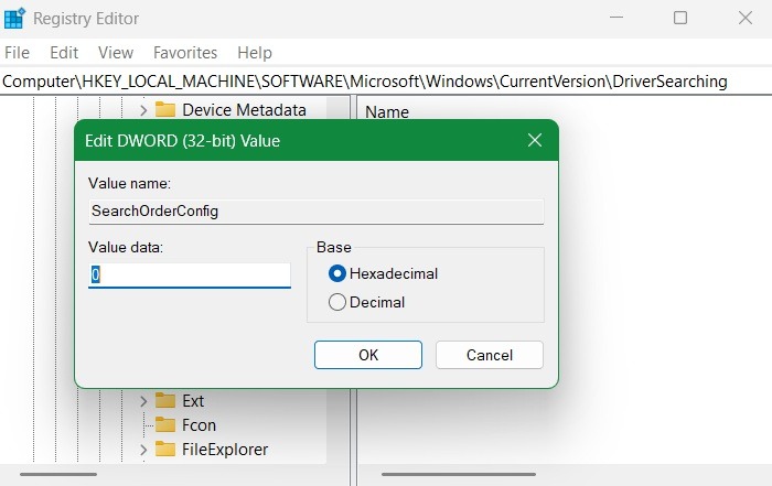 Edit DWordValue for "SearchOrderConfig" to 0 instead of 1.