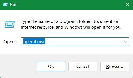 Select "gpedit.msc" in Run command.