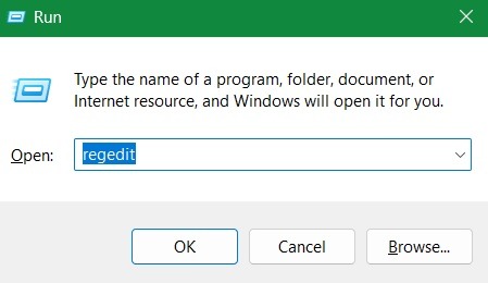 Run command with option called 'Regedit".