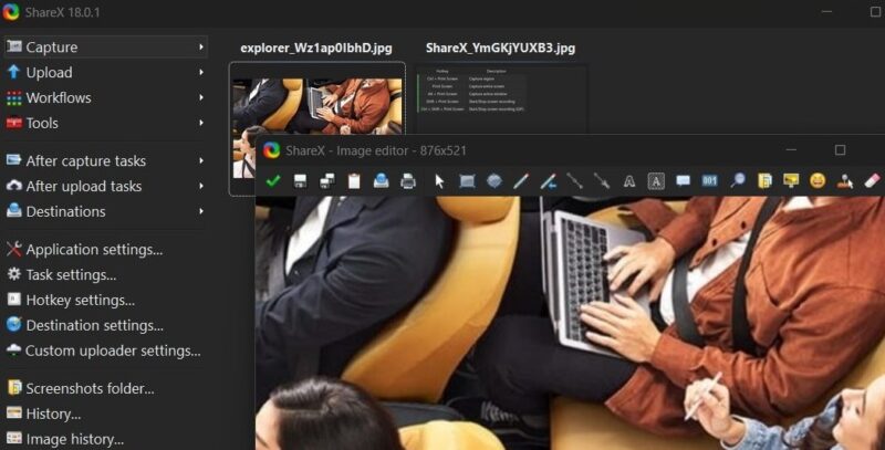 Editing A Screenshot In Sharex With The Sharex Interface At The Back