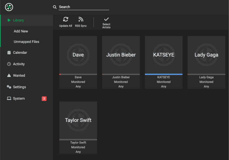 Lidarr homepage options