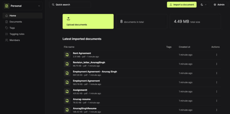 Screenshot showing Papra Homepage