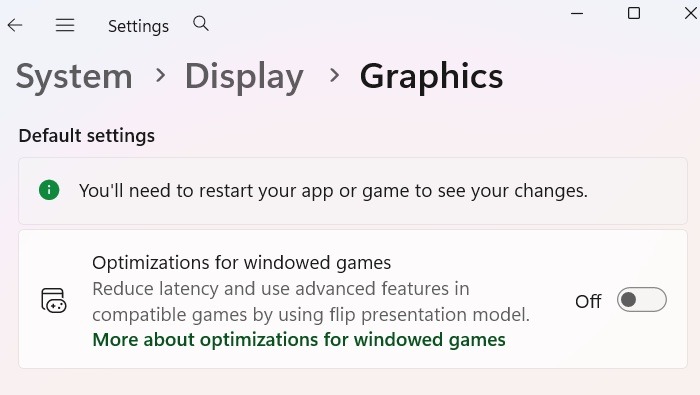 "Optimization for Windowed games" turned off.