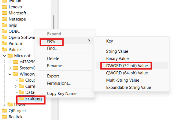 Windows Explorer Dword