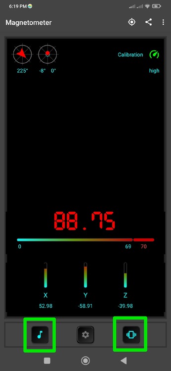 Alert Options in Magnetometer app