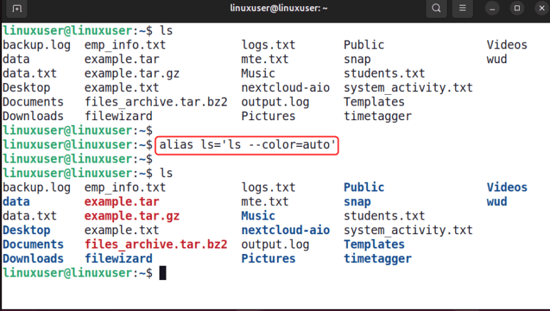 Alias Enable Auto Color Ls