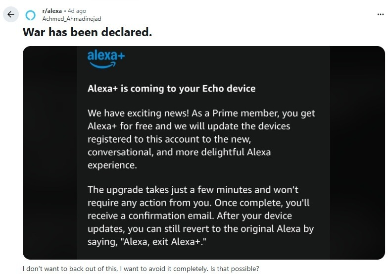 Amazon Alexa Plus upgrade message to Prime users.