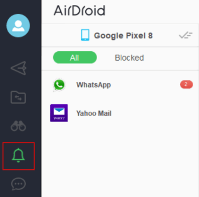 Tapping on Notification button in AirDroid.