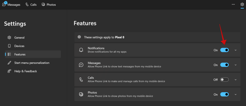 Disabling Notifications in Phone Link app on Windows.