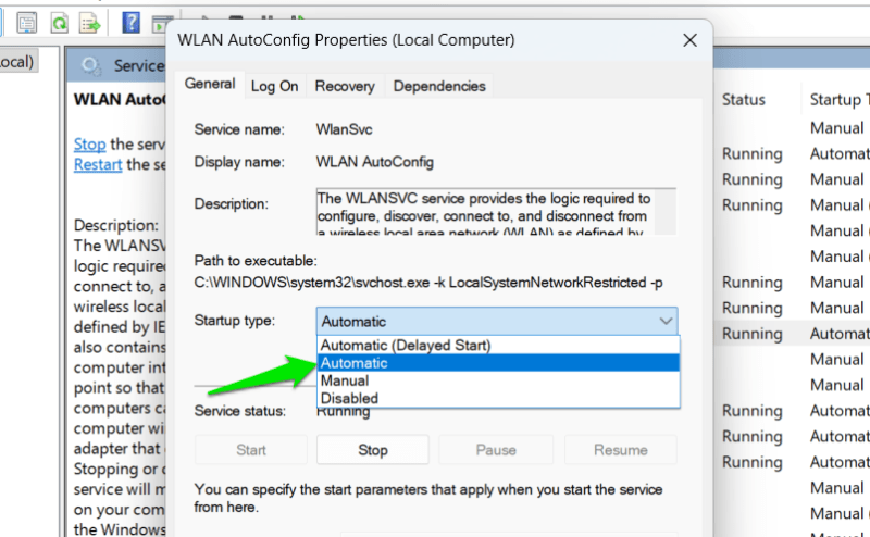 setting Windows service to Automatic