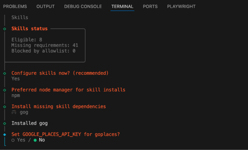 Screenshot showing Clawdbot Skill Status