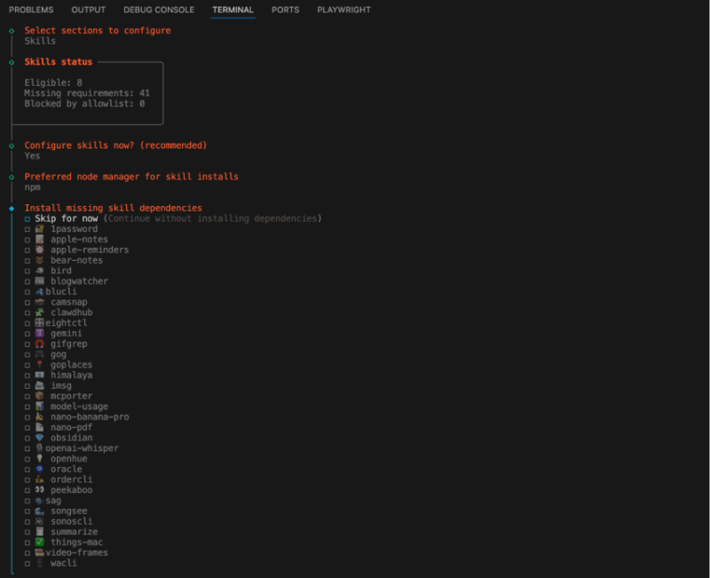 Screenshot showing Clawdbot Skills