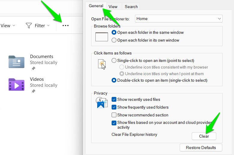 Clearing File Explorer History from Options