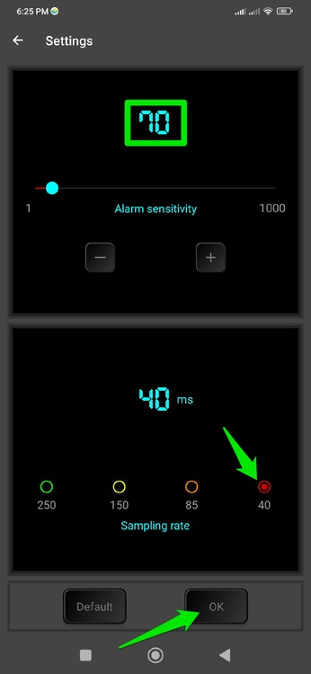 Settings of Magnetometer app showing sample rate