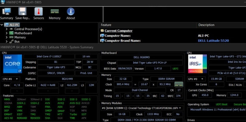 Detailed Hardware Specs Of A Laptop In Hwinfo