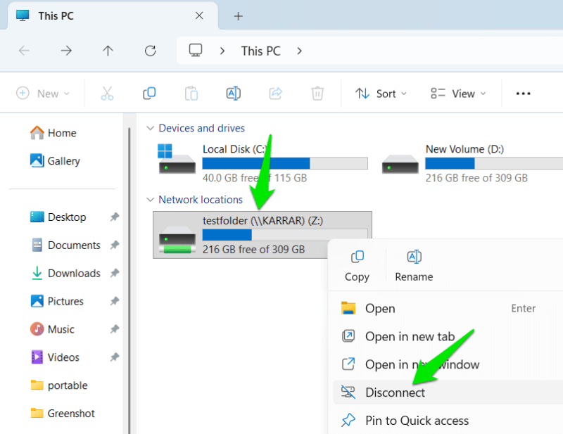 Disconnecting Network Drive in File Explorer