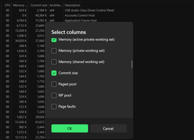 Enabling Commit Size Column In Task Manager Details Tab