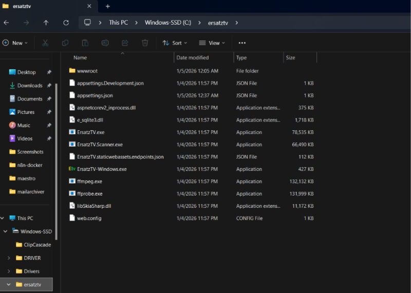 Ersatztv Folder in Windows