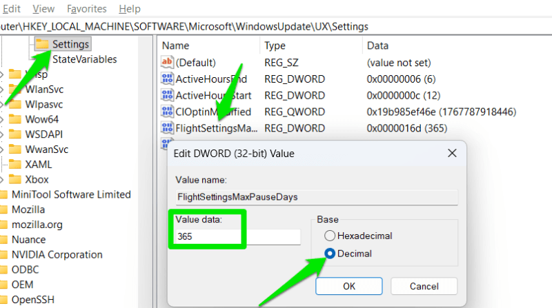 Extending Update Pause Duration using the Registry