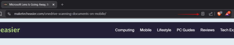 Accessing Reader mode from address bar in Brave.