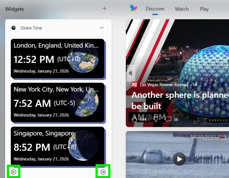 Globe Time Widget showing time in Widgets