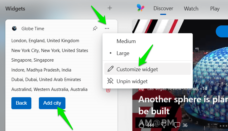 Globe Time Widget Customization options