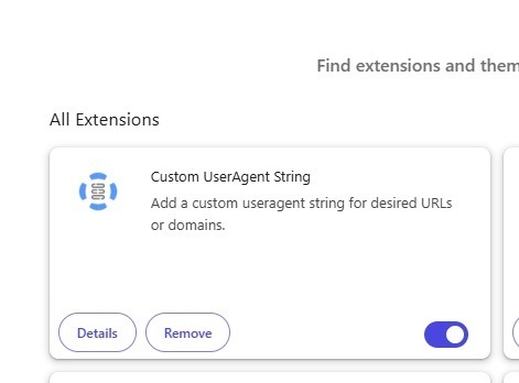 Enable Custom UserAgent String extension.