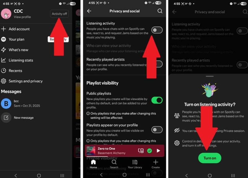 Changing your Spotify Listening Activity settings.