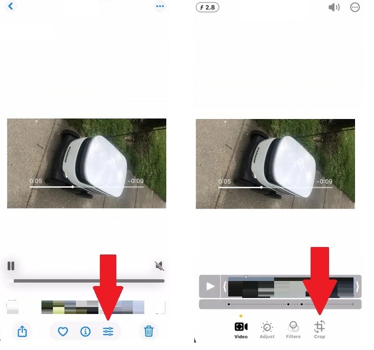Opening the editing and orientation settings in iPhone Photos app.