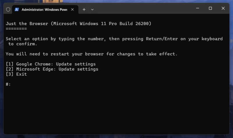 Just The Browser Simple Menu In Powershell