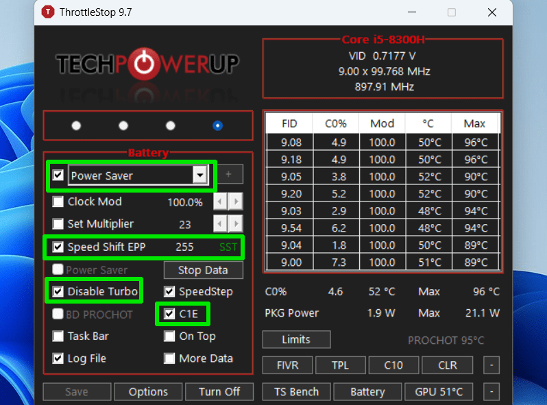 Lowest Power Profile in Throttlestop