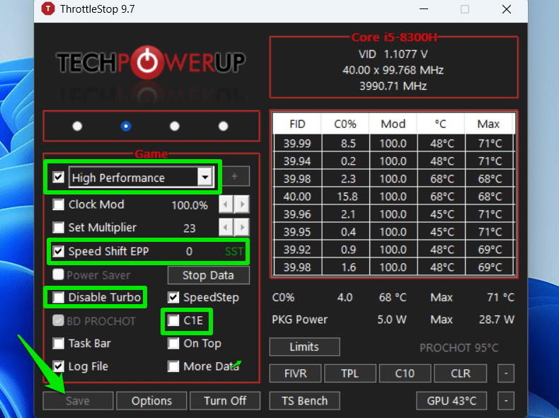 Maximum Performance profile in Throttlestop