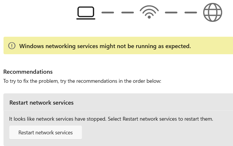 Network Troubleshooter of Windows detecting problem