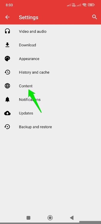 New Pipe Content settings