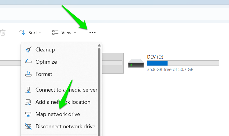 Opening Map network Drive option