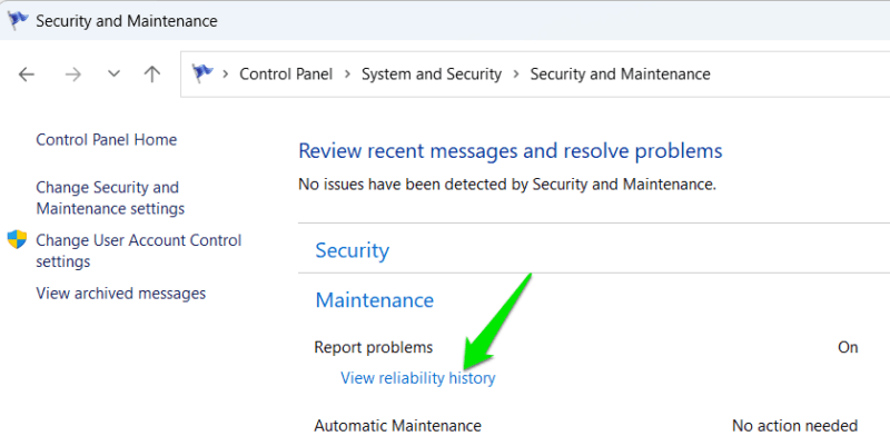Opening Reliability Monitor from Control Panel