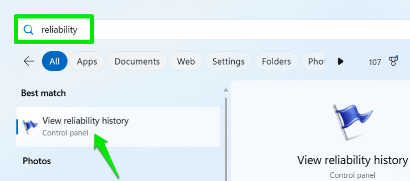 Opening Reliability Monitor From Search