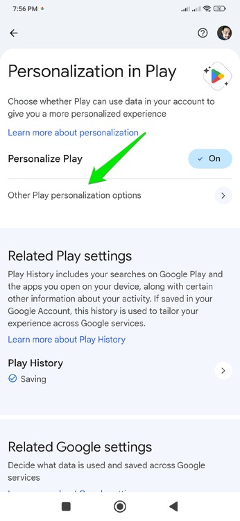 Other Personalization Options in Play Store