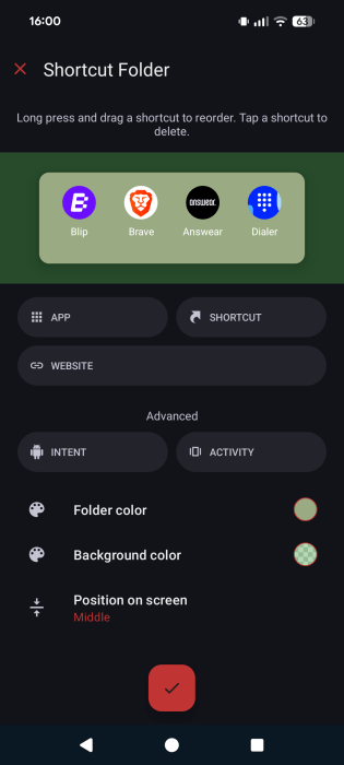 Creating shortcut folder quick tile using Tile Shortcuts app. 