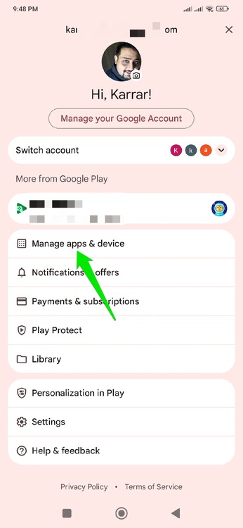 Play Store main menu