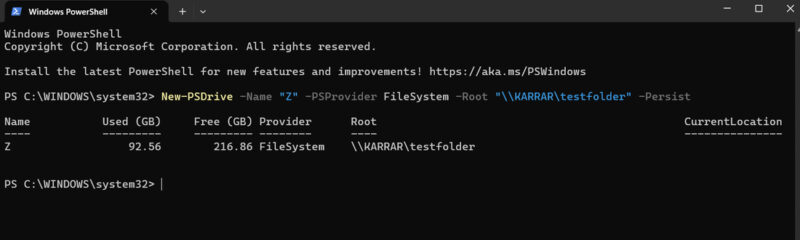 Running PowerShell New Psdrive Command