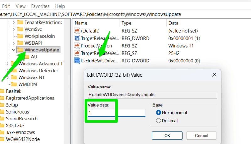 Preventing Driver Updates using the Registry