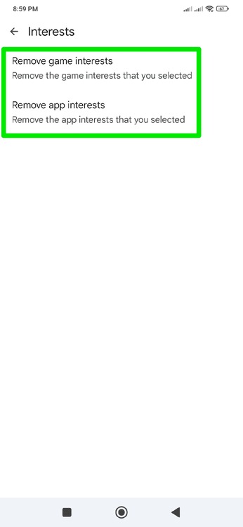 Removing Interests in Play Store