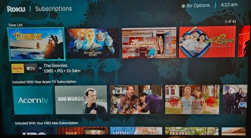 View shows and movies from Roku save list.