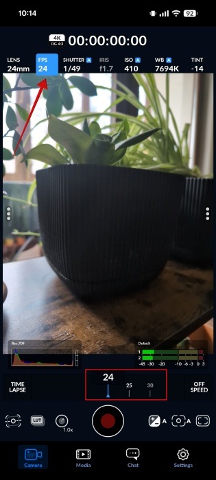 Changing FPS using Blackmagic Camera app.