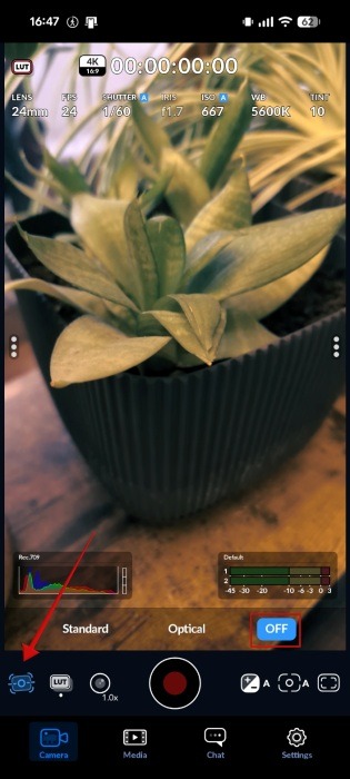 Turning video stabilization off in Blackmagic Camera app on Android.