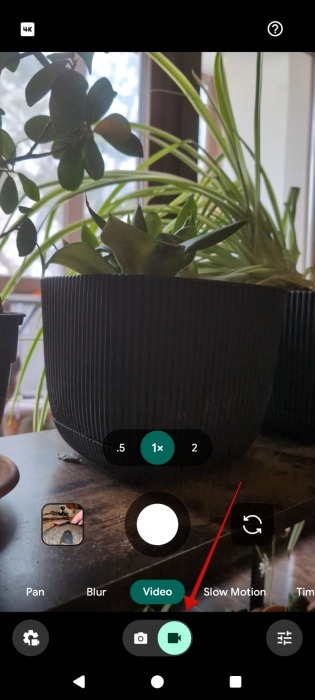 Switching to "Video" in Pixel Camera app.