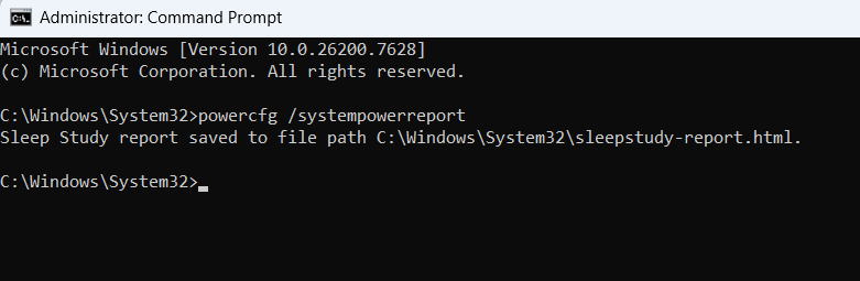 Running Sleep Study Command in CMD