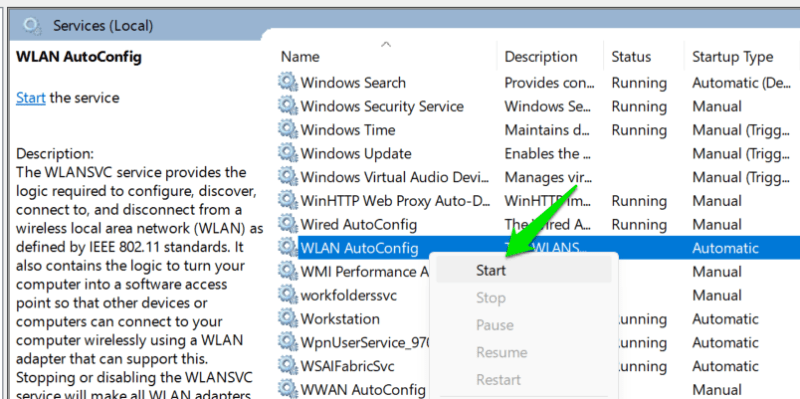 Starting WLAN AutoConfig service in Windows